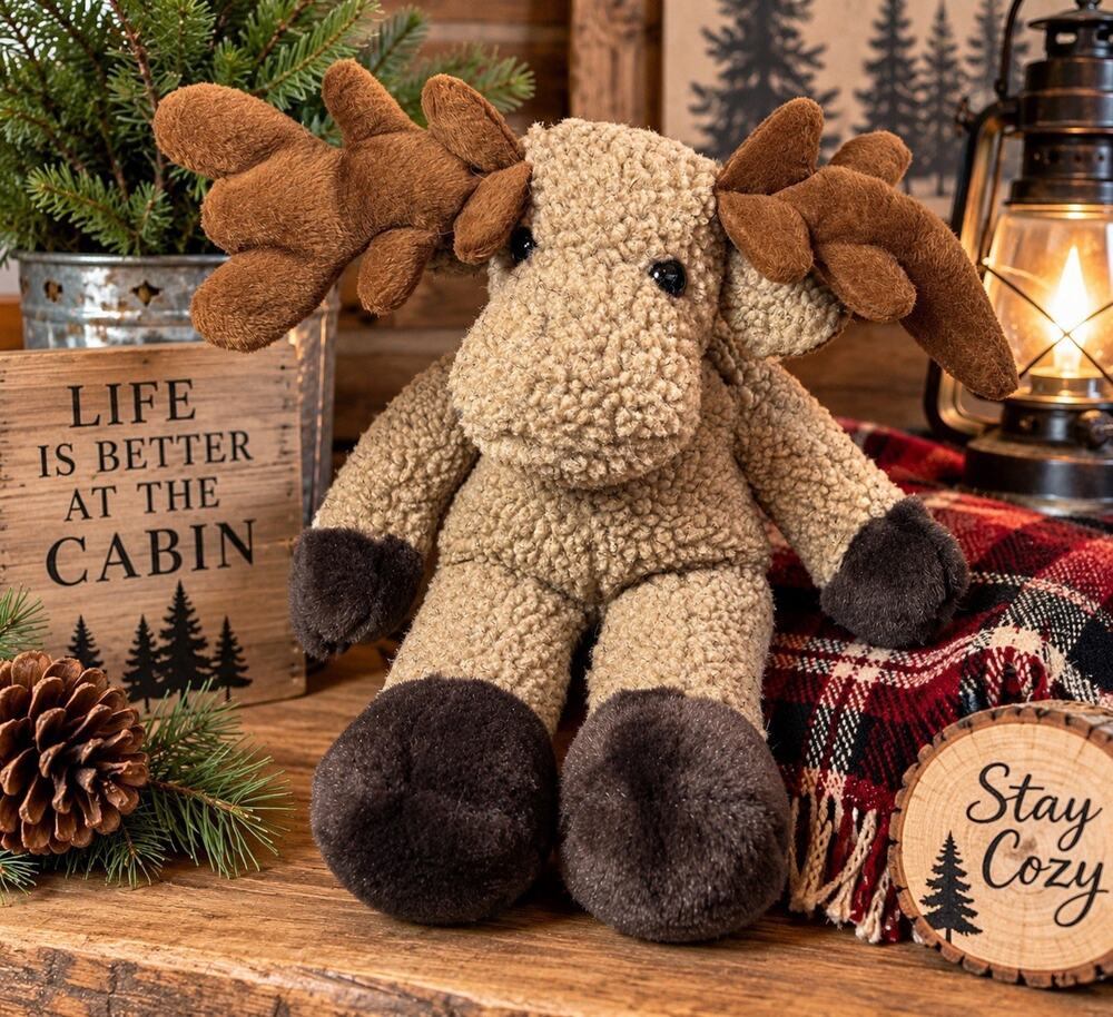 Woolie Wally Moose Plush ASI 62960 15” Curly Fur Brown Antlers Vintage